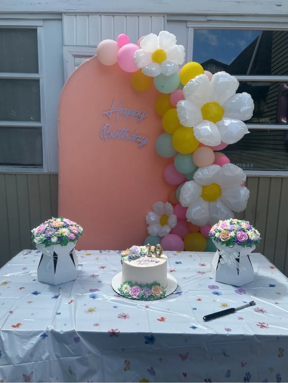 Pastel Balloon Garland Backdrop Party Decor, Number balloons Happy Birthday sign